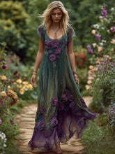 Frauen Elegantes, mit Blumen besticktes Maxi kleid aus Leinen